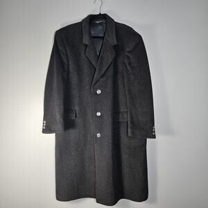 Vintage Di Silver Men's Long Dark Grey Cashmere Wool Overcoat Size 42 S